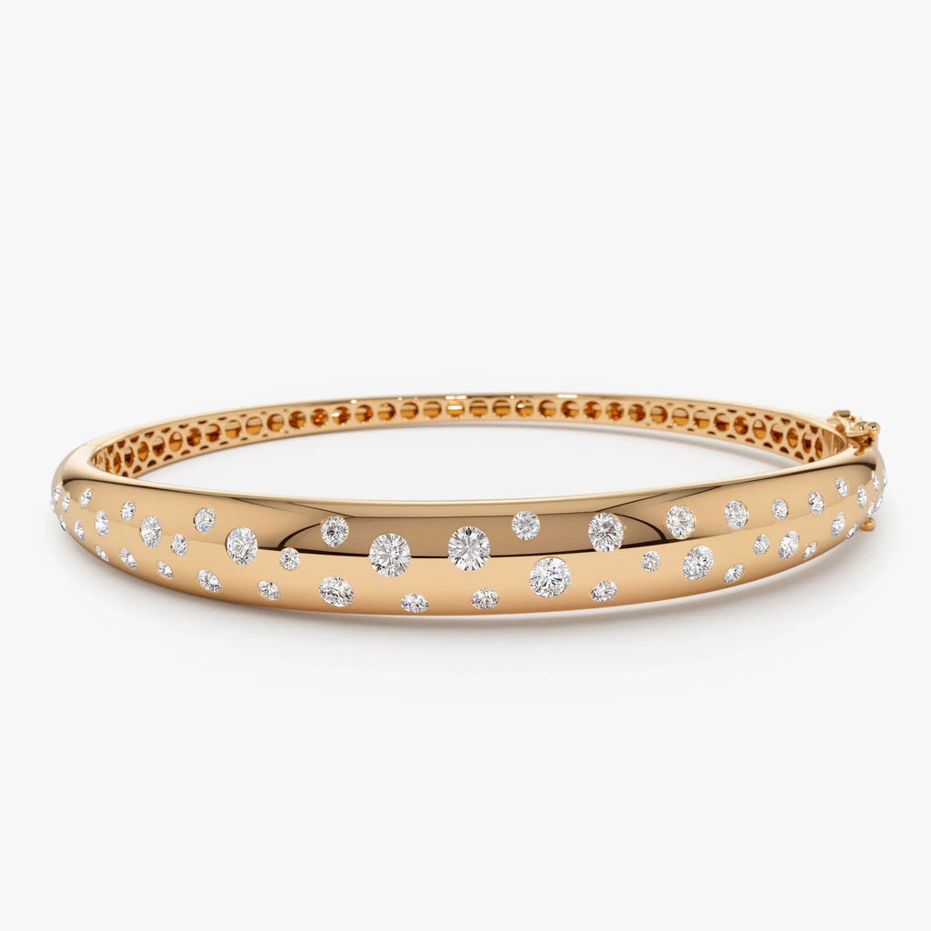 14K Solid Gold 1.20 CTW Round Diamond Dome Floating Bangle
