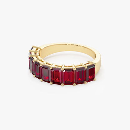 14K Solid Gold Emerald Cut Garnet 3.10 Carat Nine Stone Ring