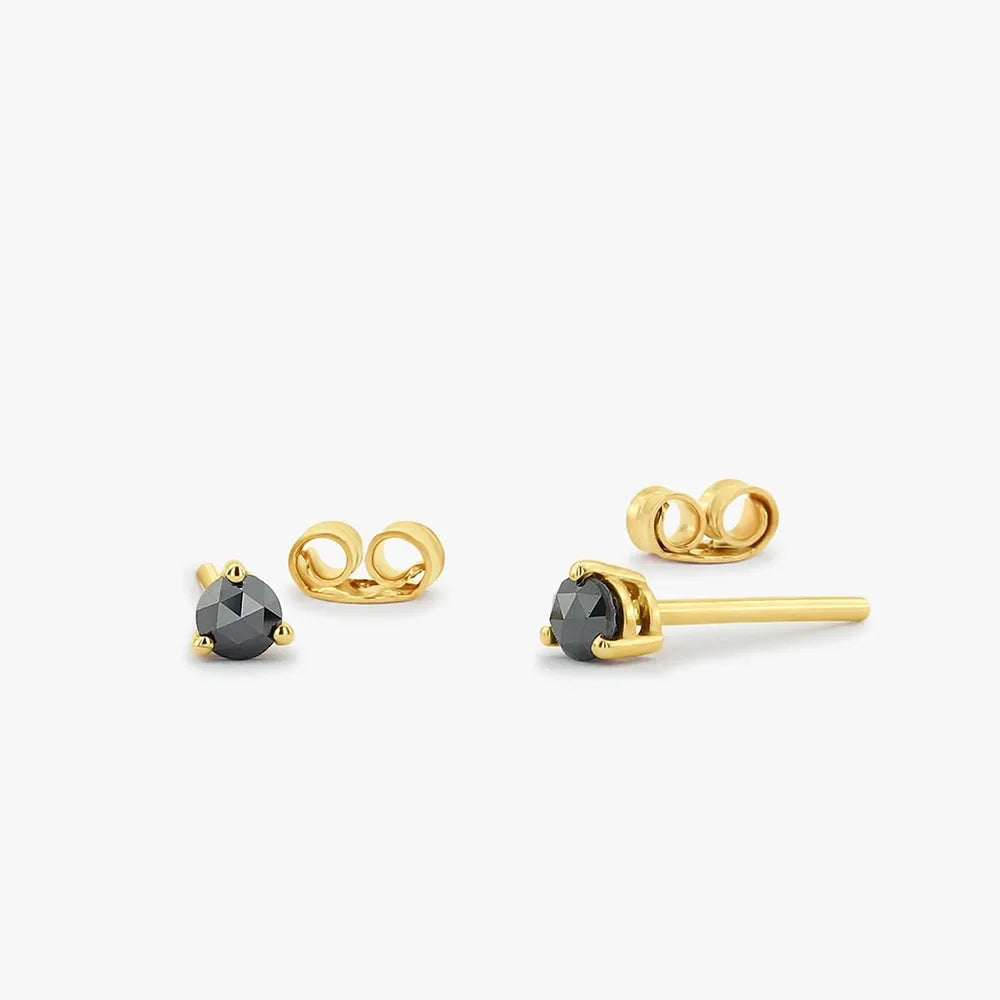 14K Gold Rose Cut Black Diamond 3 Prong Stud Earrings 0.30ctw