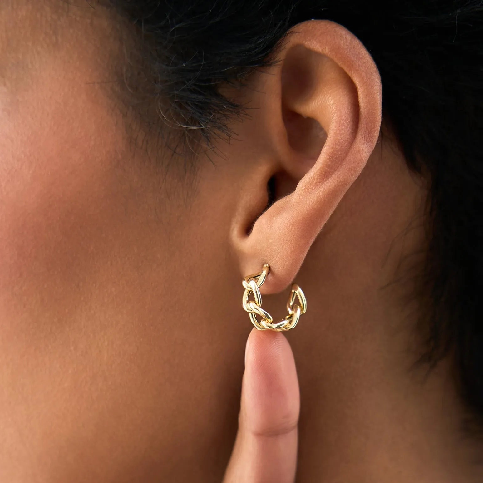 14k Yellow Gold 15mm Link Hoop Earrings 5mm Width