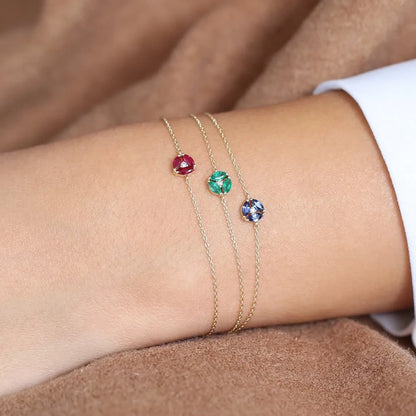14K Solid Gold 0.30ctw Marquise Ruby and Round Diamond Cluster Bracelet