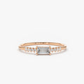 14K Solid Gold Baguette and Round Diamond 0.25 Ctw Prong Setting Engagement Ring