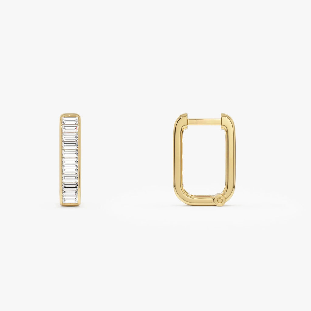 14k Gold Diamond Baguette Cut Channel Setting Hoop Earrings 0.45 ctw