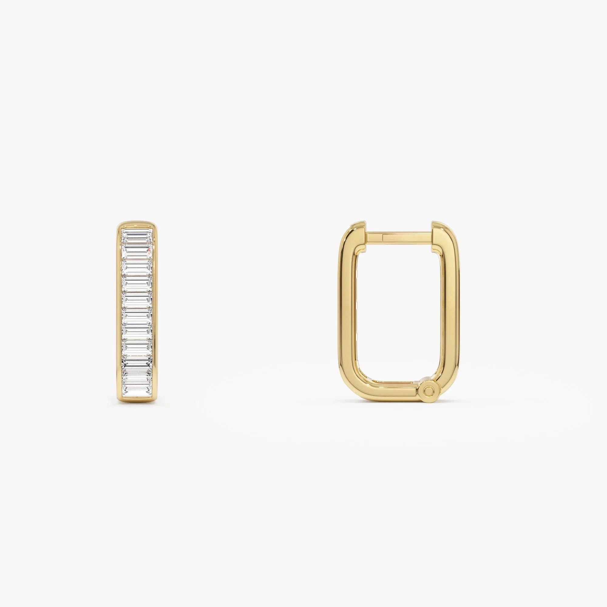 14k Gold Diamond Baguette Cut Channel Setting Hoop Earrings 0.45 ctw