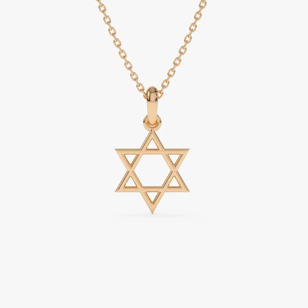 14k Solid Gold Star of David Pendant Necklace