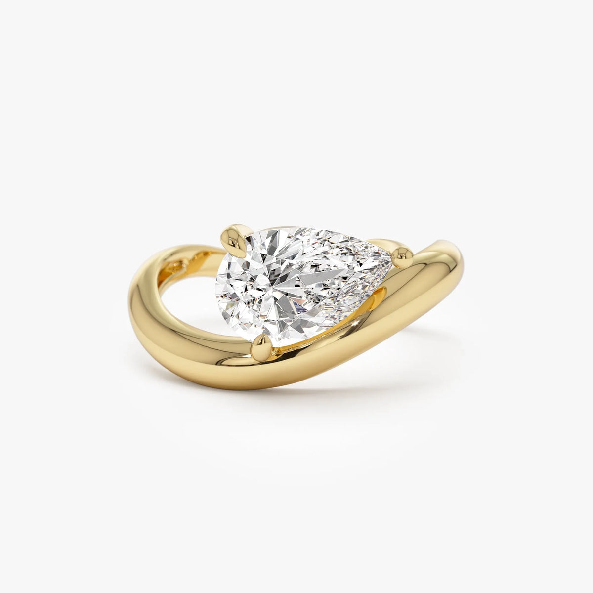 14k Gold 1.55 ctw Lab Grown Diamond Pear Shaped Wave Engagement Ring