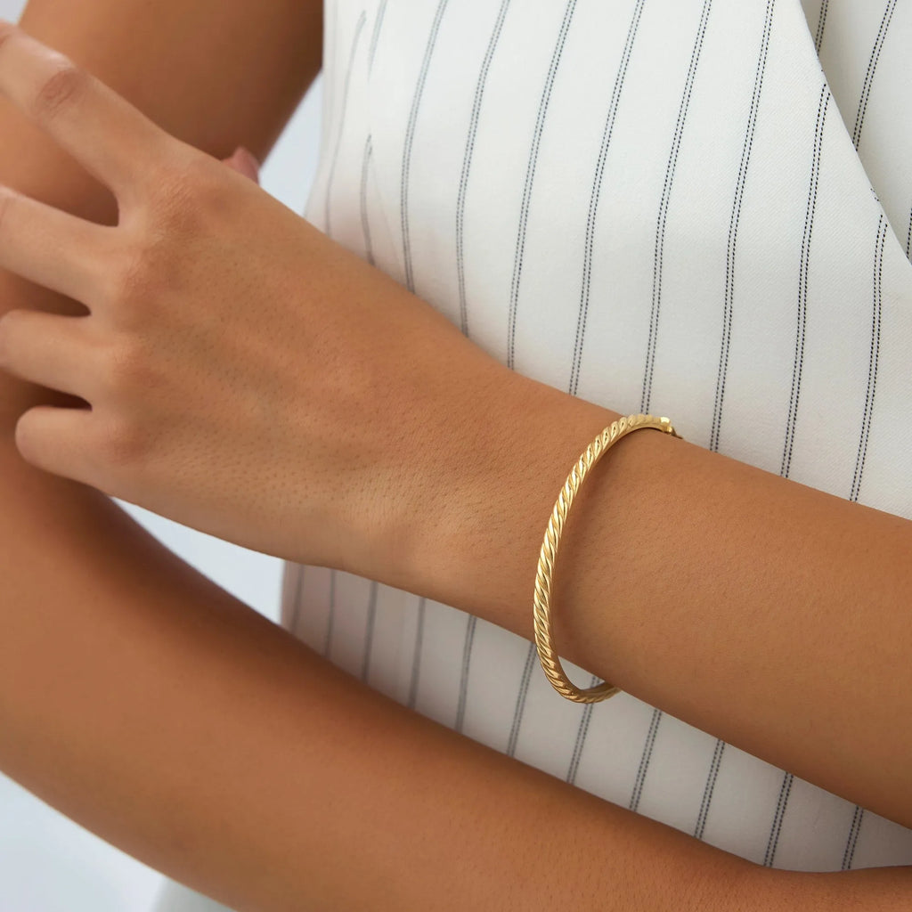 14K Solid Gold Twist Rope Cable Bangle