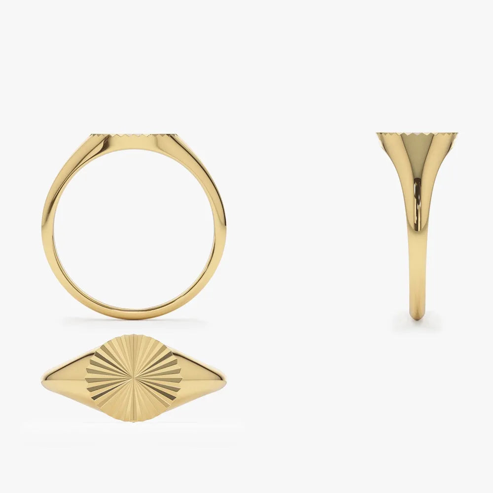 14K Solid Gold 8mm Sun Signet Minimalist Band Ring