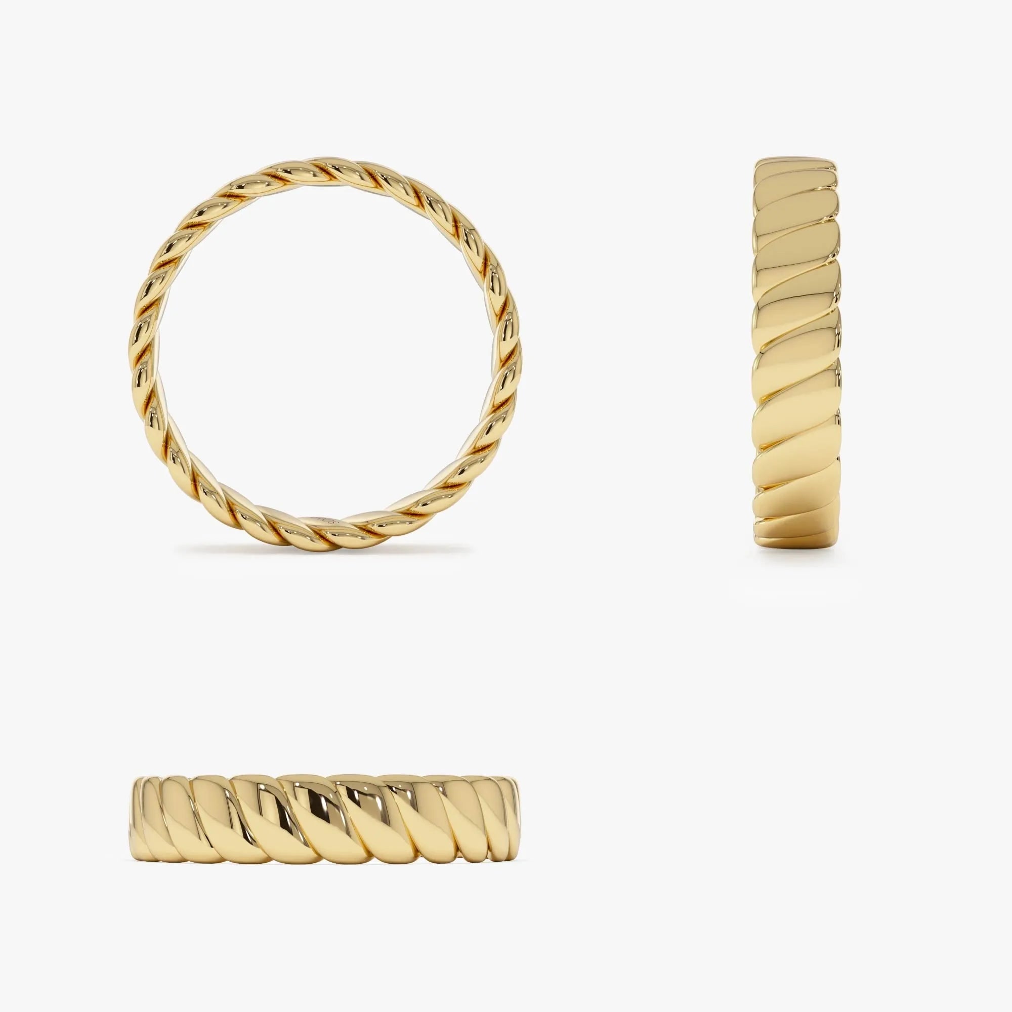 14k Solid Gold Twisted Bold Band Ring 4mm Width Minimalist Design