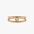 14K Solid Gold Round Diamond Double Band Bezel Set Solitaire Ring 0.07 Carat