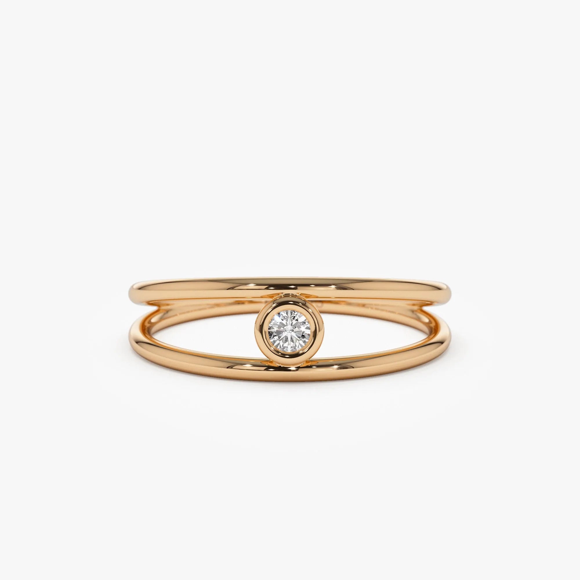 14K Solid Gold Round Diamond Double Band Bezel Set Solitaire Ring 0.07 Carat