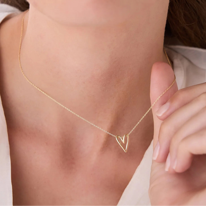 14k Solid Gold Abstract Open Heart Pendant Necklace