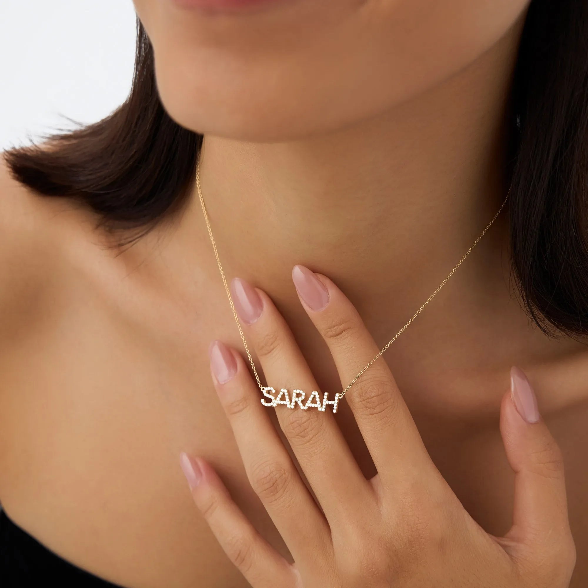 14K Solid Gold Diamond Personalized Name Necklace 0.12 CTW Per Letter