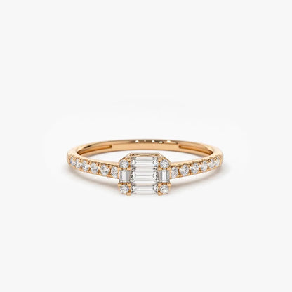 14k Gold 0.33 CTW Baguette Diamond East to West Illusion Setting Micro Pave Ring