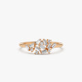 14k Gold 0.30 CTW Baguette and Round Diamond Cluster Ring