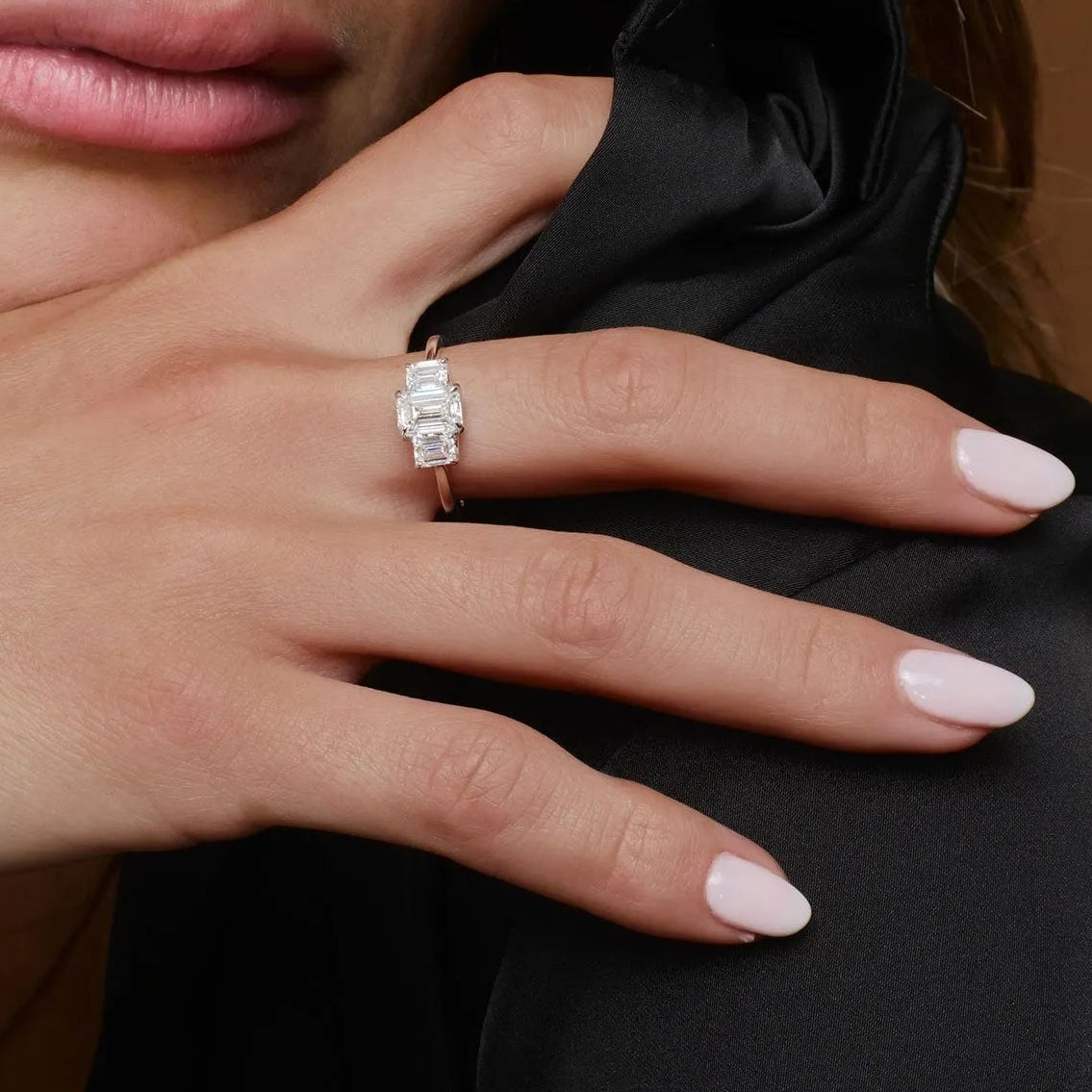14k Gold 1.50 ctw Lab Grown Diamond Emerald Cut Three Stone Engagement Ring
