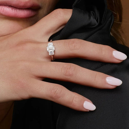 14k Gold 1.50 ctw Lab Grown Diamond Emerald Cut Three Stone Engagement Ring