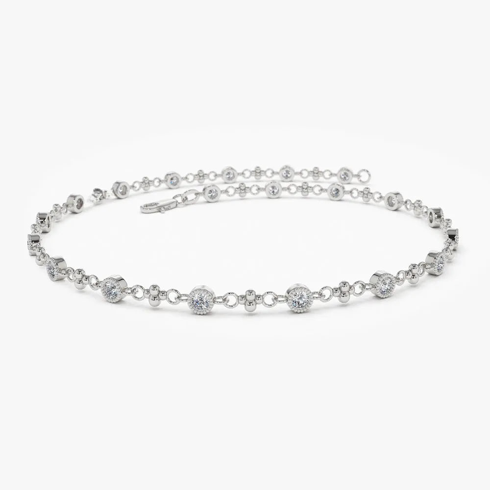 14K Solid Gold 0.45 CTW Round Diamond Milgrain Bezel Set Bracelet