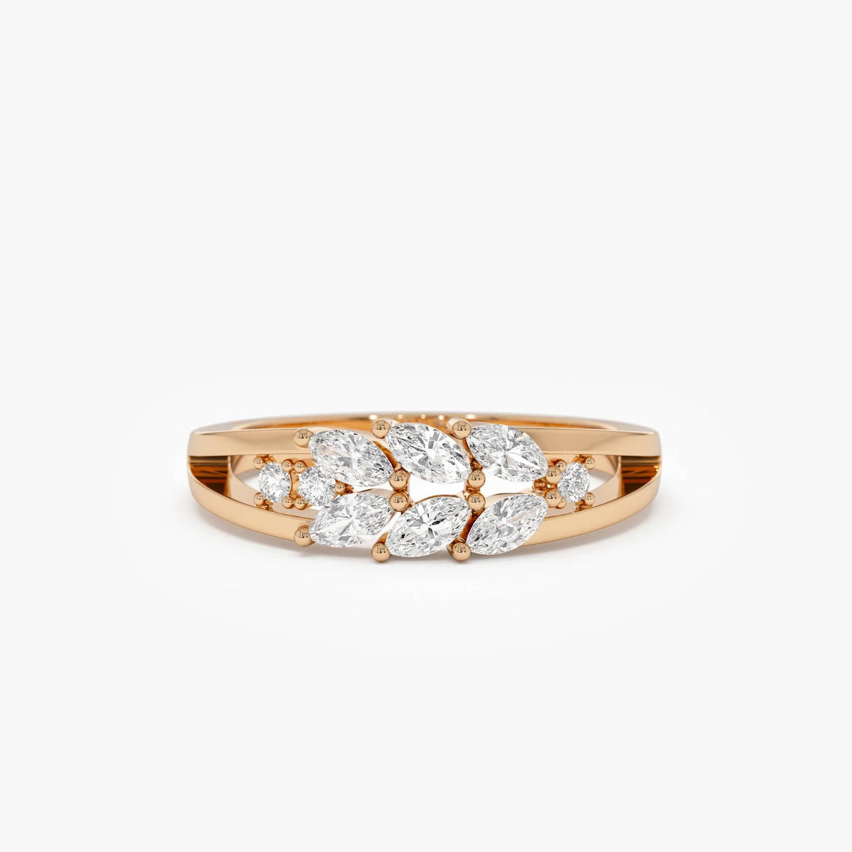 14k Gold Marquise and Round Diamond Leaf Style Ring 0.39 CTW