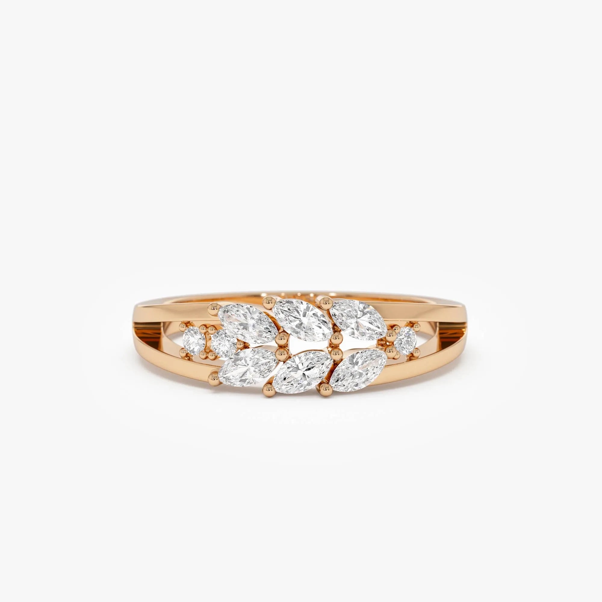 14k Gold Marquise and Round Diamond Leaf Style Ring 0.39 CTW
