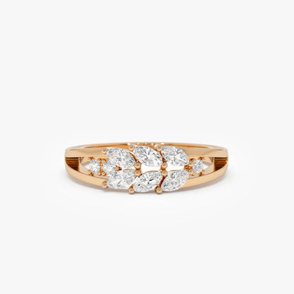 14k Gold Marquise and Round Diamond Leaf Style Ring 0.39 CTW