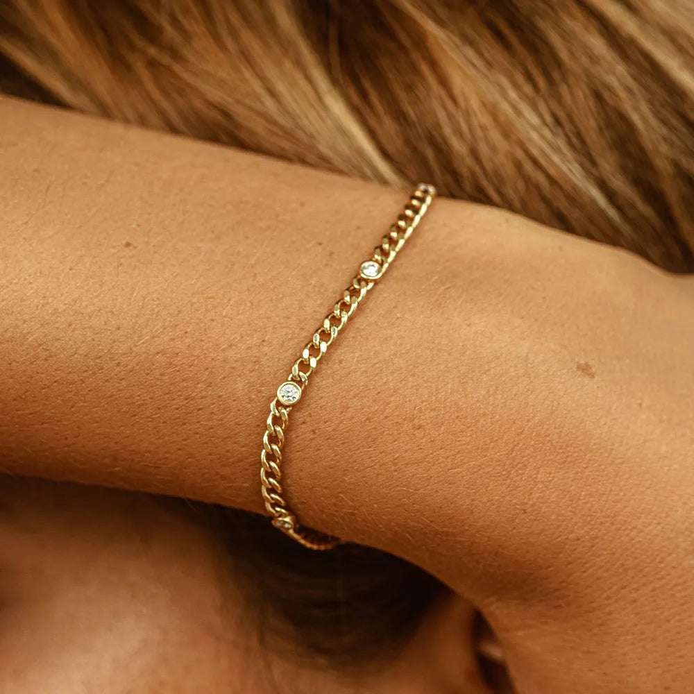 14K Solid Gold Lab Grown Diamond Round Bezel Cuban Link Chain Bracelet 0.6 Carat