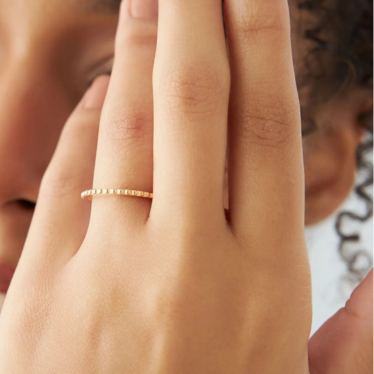 14k Gold Beaded Wedding Band Ring Stackable 1.5mm Solid Gold