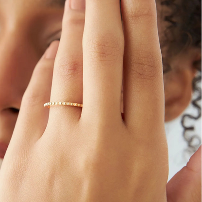 14k Gold Beaded Wedding Band Ring Stackable 1.5mm Solid Gold