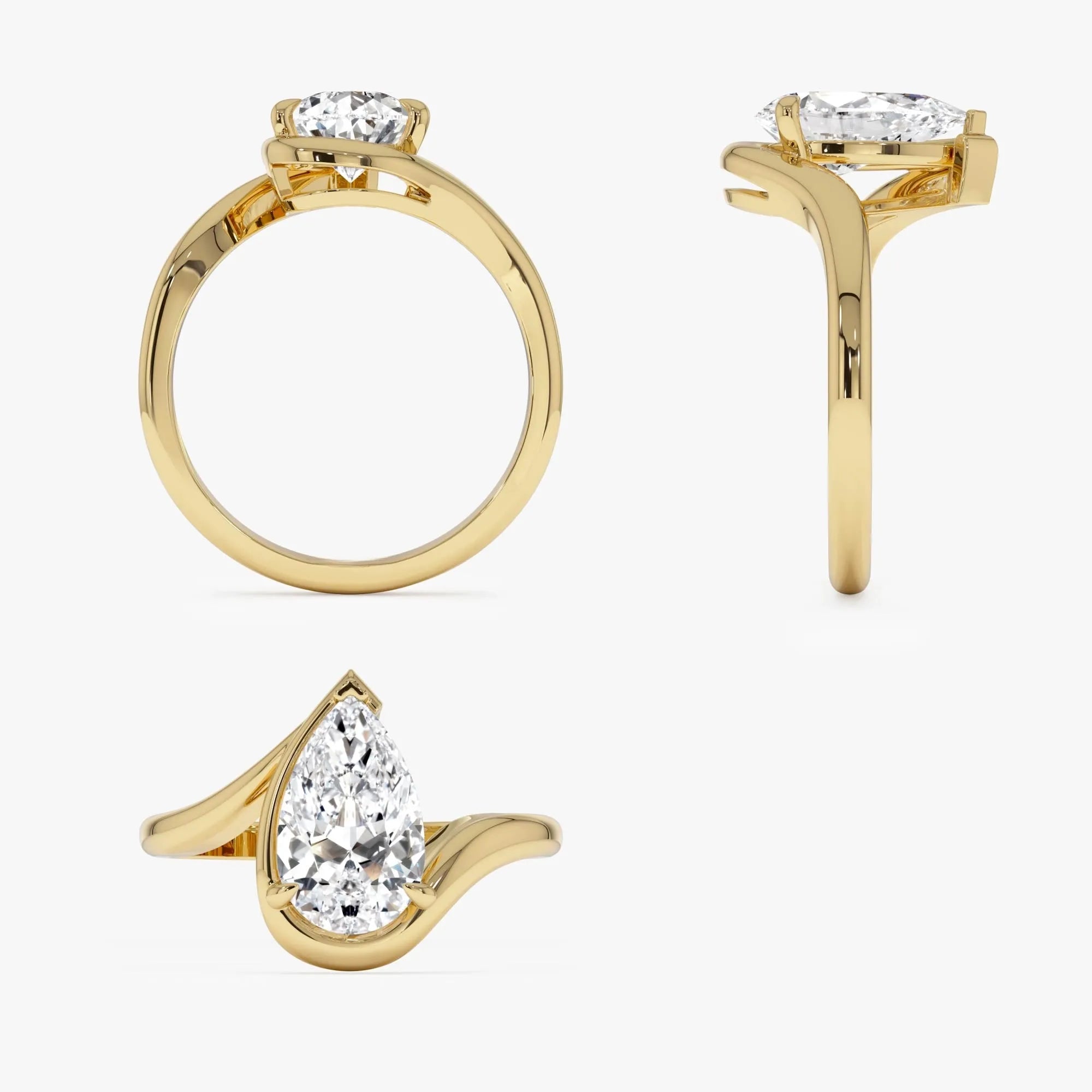 14k Gold Lab Grown Diamond Pear Cut Ring Bypass Design Novelle 1.50 Carat