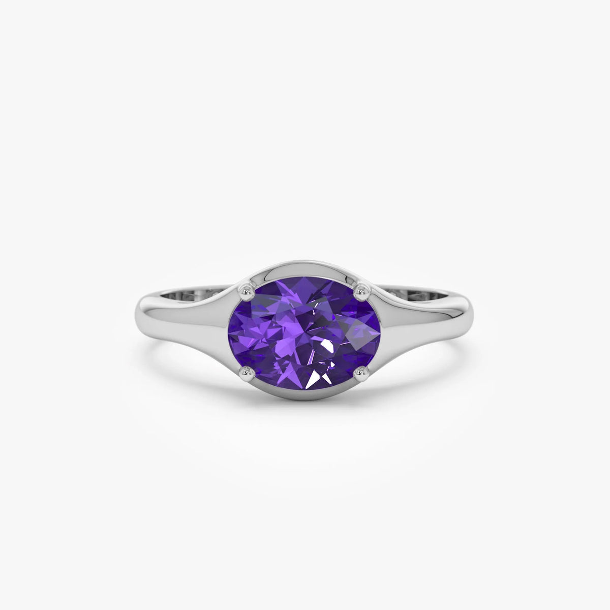 14K Solid Gold Oval Amethyst 0.75ctw Prong Setting Ring