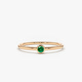 14K Solid Gold Round Emerald Solitaire Bezel Set Ring 0.08 CTW Handcrafted Jewelry