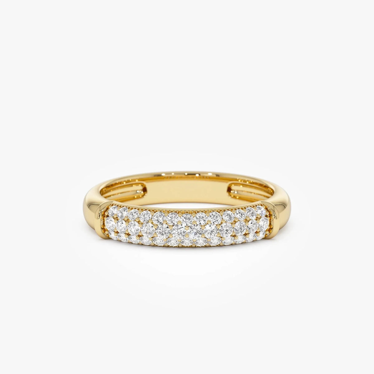 14K Solid Gold Round Diamond 0.30ctw Three Row Pave Band