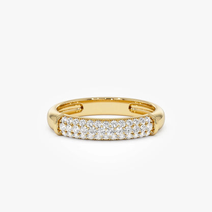 14K Solid Gold Round Diamond 0.30ctw Three Row Pave Band