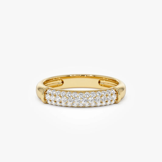14K Solid Gold Round Diamond 0.30ctw Three Row Pave Band