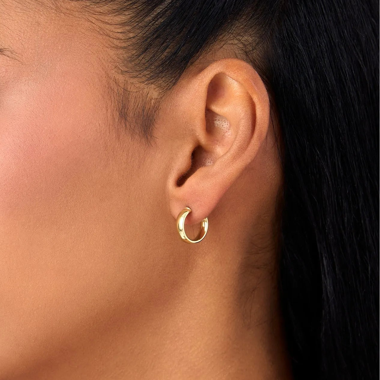 14k Yellow Gold C Shape Hoop Earrings 3.85mm Wide