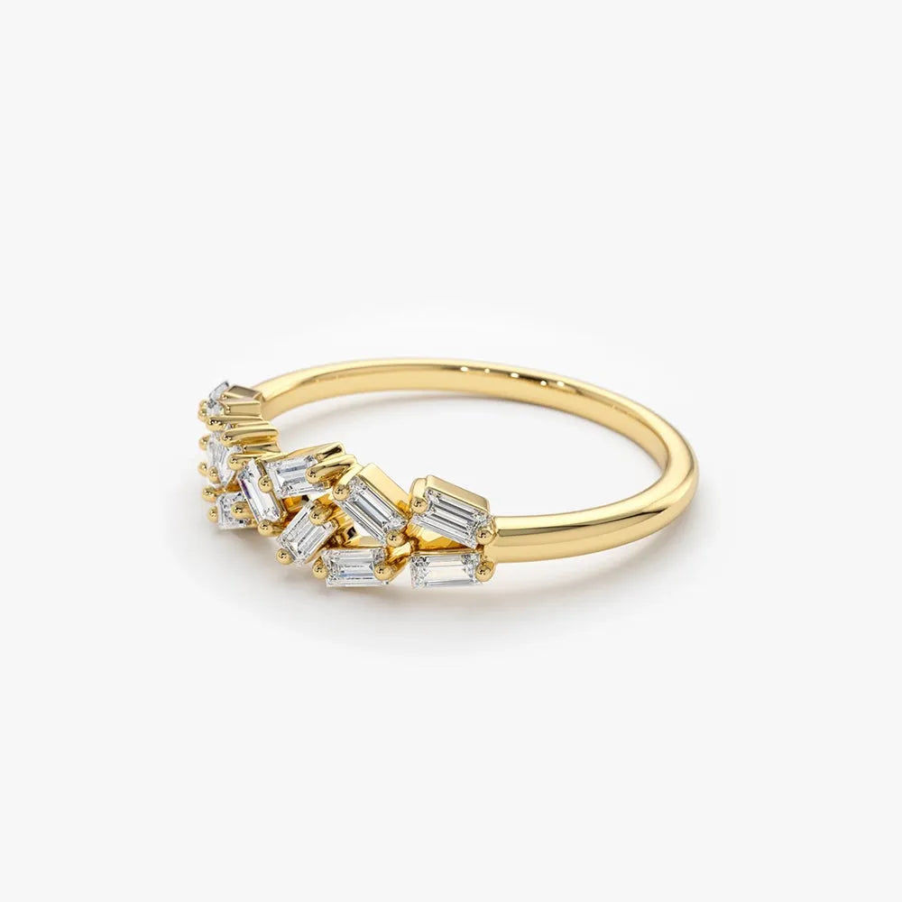 14K Gold Baguette Diamond Stackable Cluster Ring 0.27 Carat