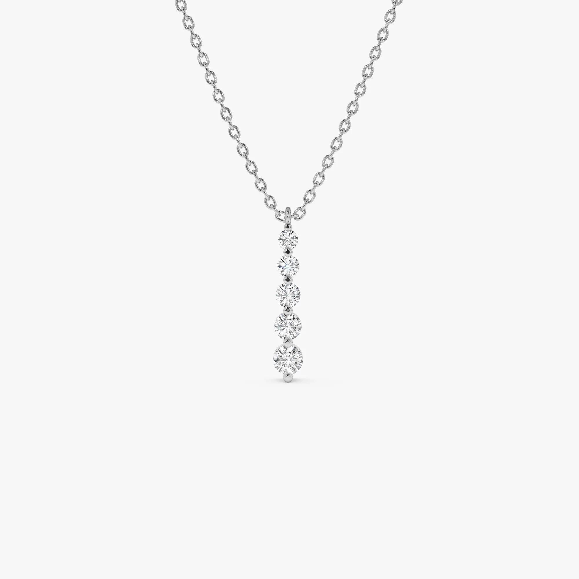 14K Solid Gold 0.22 CTW Round Diamond Bar Necklace