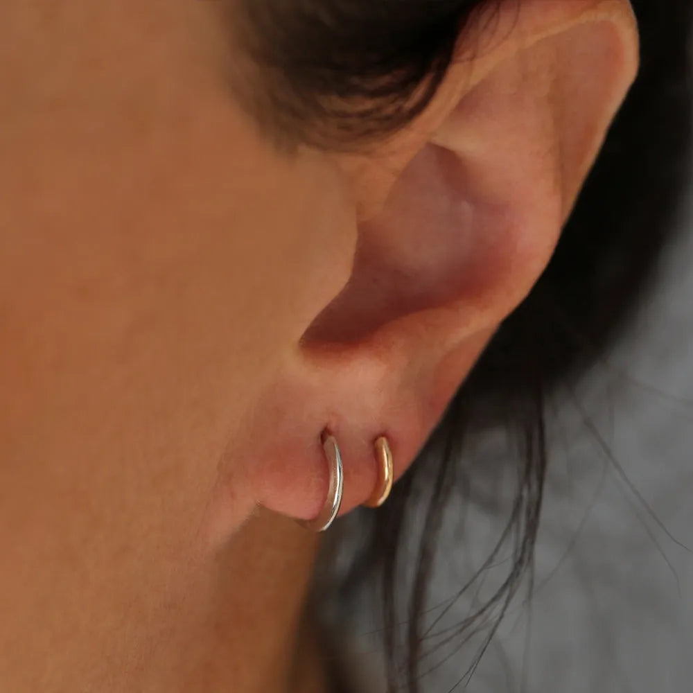 14k Solid Gold Plain Mini Small Huggie Hoop Earrings
