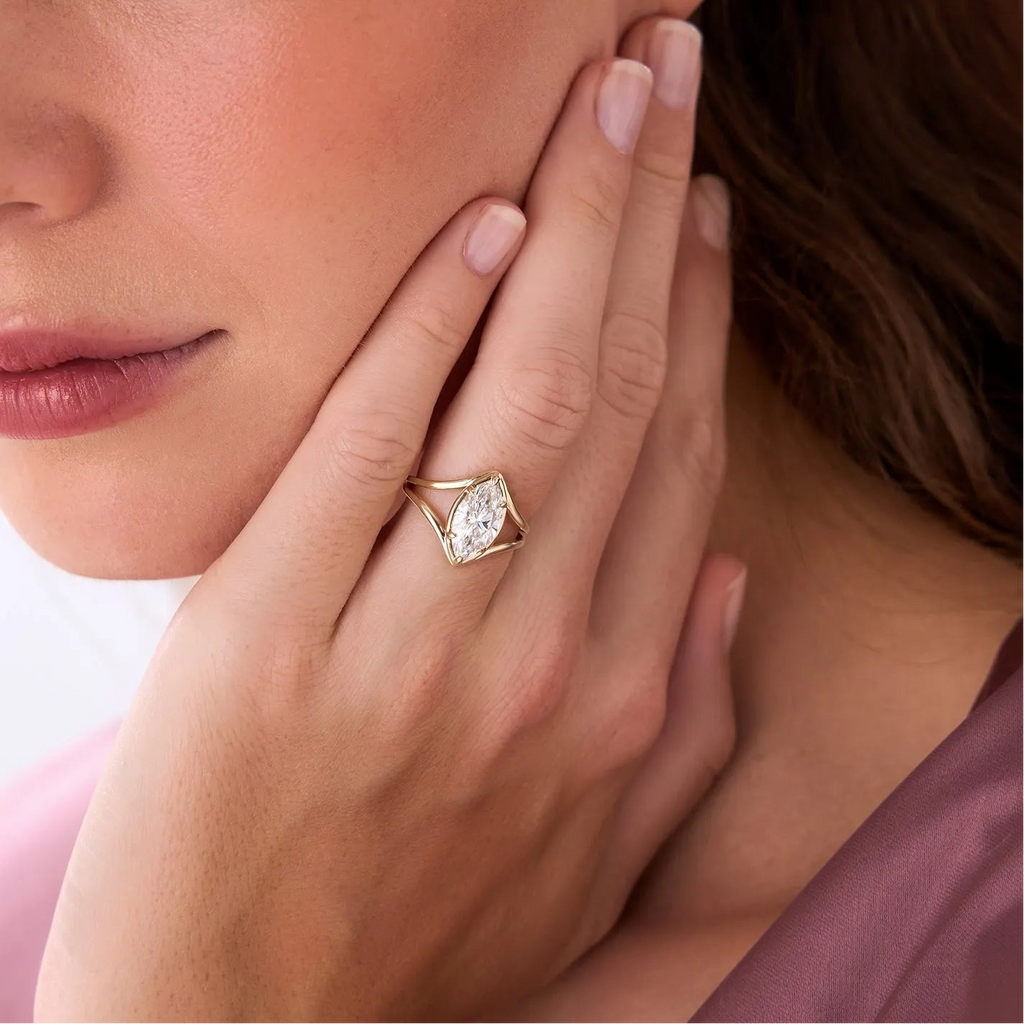 14k Gold 2.00 Carat Lab Grown Diamond Marquise Split Shank Engagement Ring IGI Certified Carla