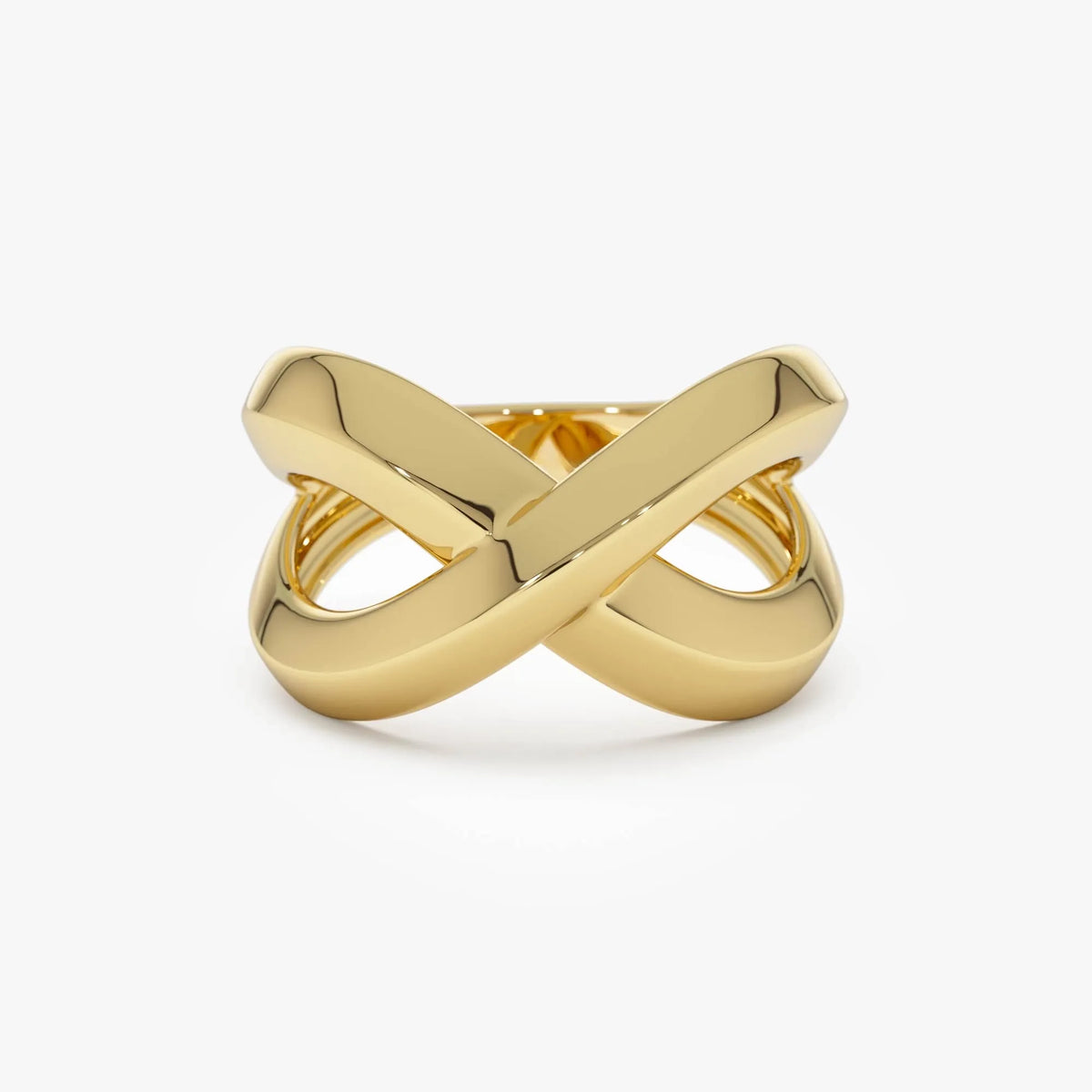 14k Gold Chunky Criss Cross Statement Ring 12.5mm Wide Band