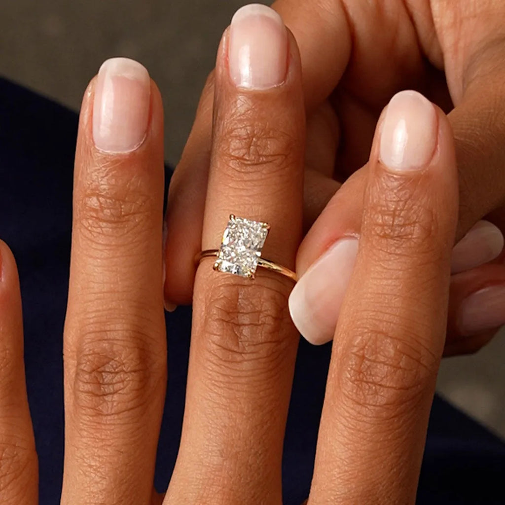 14k Gold Lab Grown Diamond Radiant Cut Hidden Halo Engagement Ring 1.60 Carat