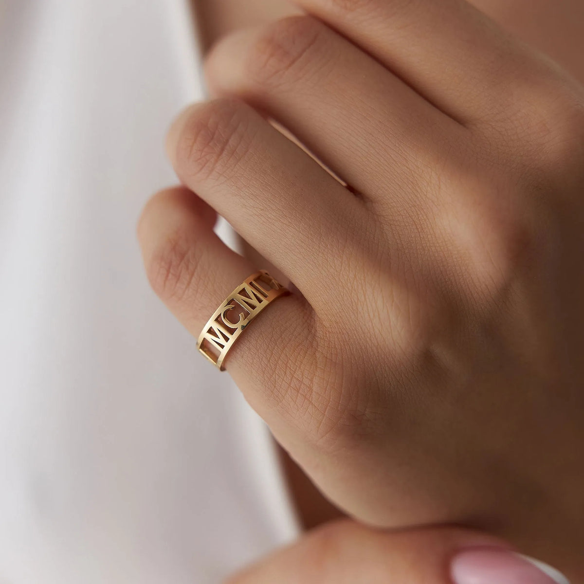 14K Solid Gold Personalized Roman Numeral Ring Custom Jewelry