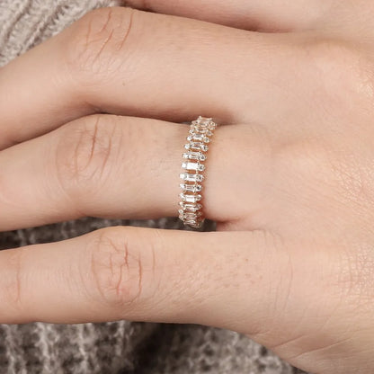 14K Solid Gold Baguette and Round Diamond Prong Set Band Ring 0.56 ctw