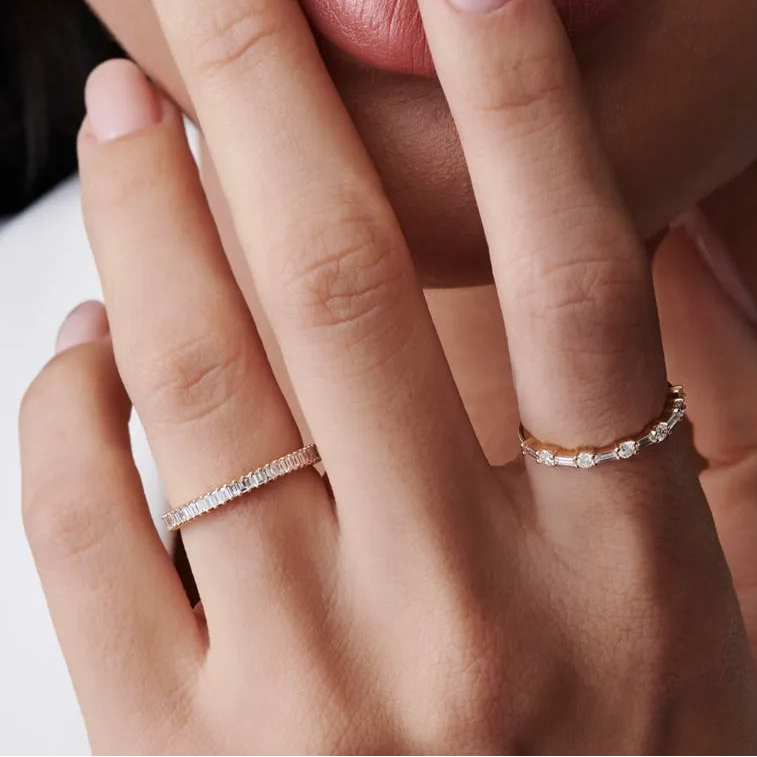 14k Solid Gold Baguette Diamond 0.75 Carat Full Eternity Stackable Band Ring