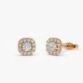 14k Gold Diamond Round Cut Halo Setting Stud Earrings 0.50 ctw
