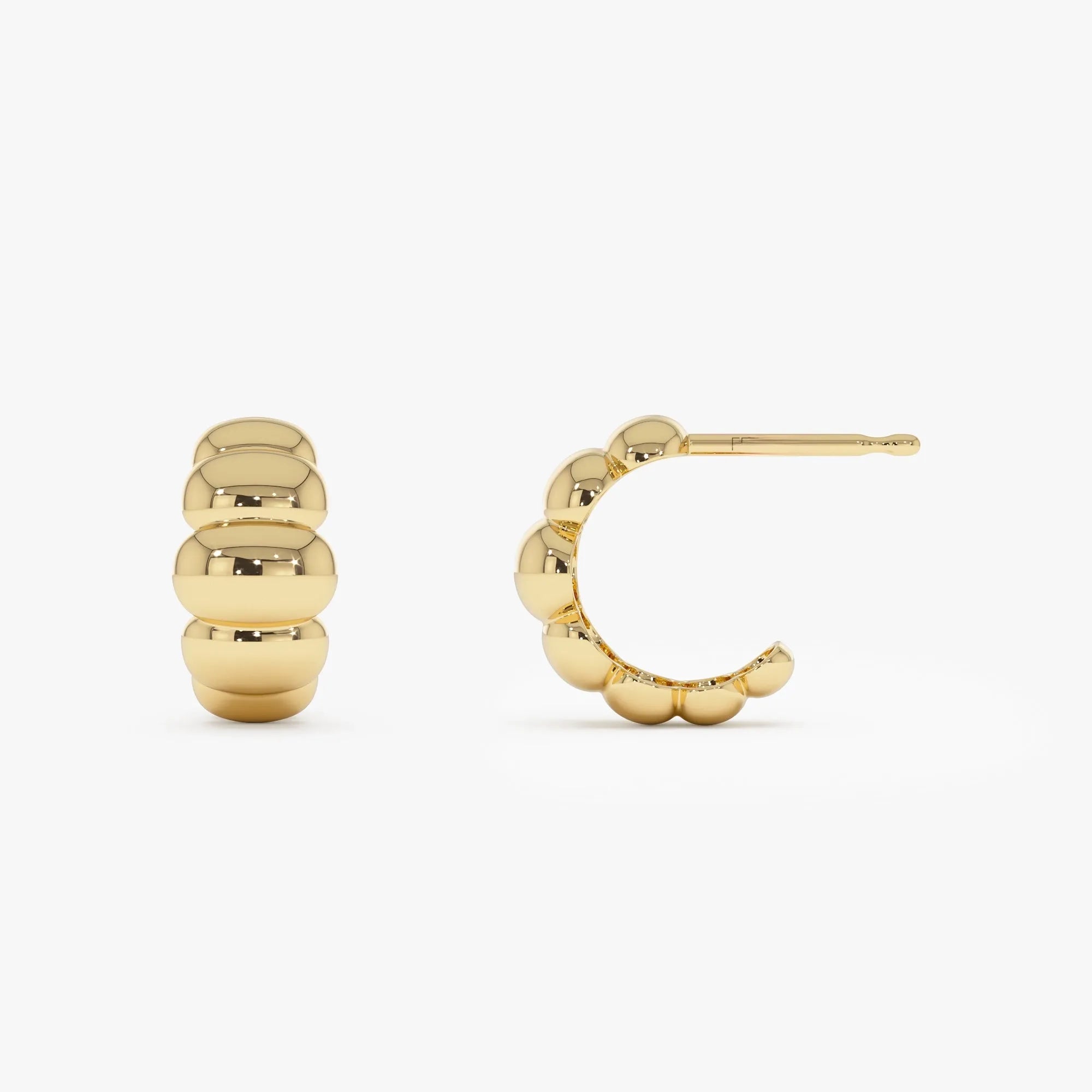 14k Gold Chunky Bubble Graduated Hoop Earrings 7mm Width