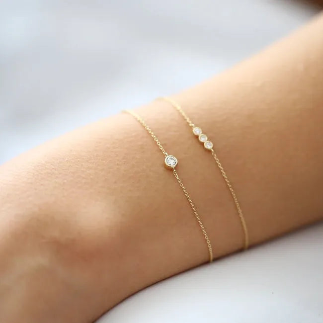 14K Solid Gold Round Diamond Solitaire Bracelet Bezel Setting 0.11 Carat