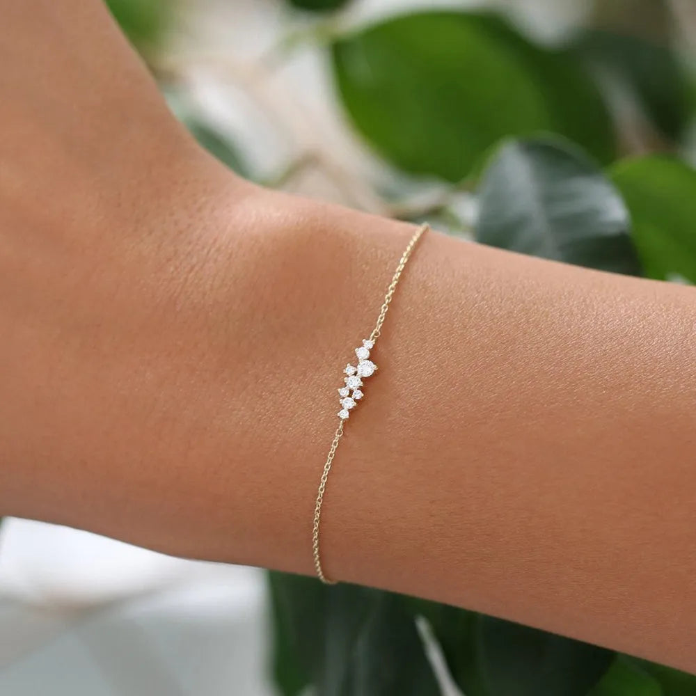 14K Solid Gold Lab Grown Diamond Round Cluster Bracelet Prong Setting 0.30 Carat
