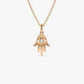 14K Solid Gold 0.04 CTW Round Diamond Hamsa Hand Necklace