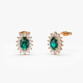 14k Solid Gold Oval Emerald and Round Diamond Halo Earrings 0.37 ctw